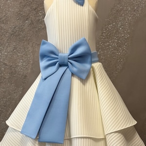 White  interview dress pageant dress white dress with bow girls opening number dress pageant outfit white baby blue  scuba neoprene dress