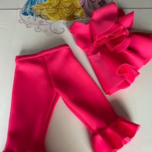 Hot pink interview jumpsuit Pageant pink outfit Girls neoprene jumpsuit Pink fun fashion Custom pageant girls ruffles romper Neoprene pants