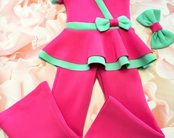 Unique mint hot peplum outfit Pageant Girls neoprene casual wear peplum romper teal mint girls scuba wear Custom pageant party sleeve suit