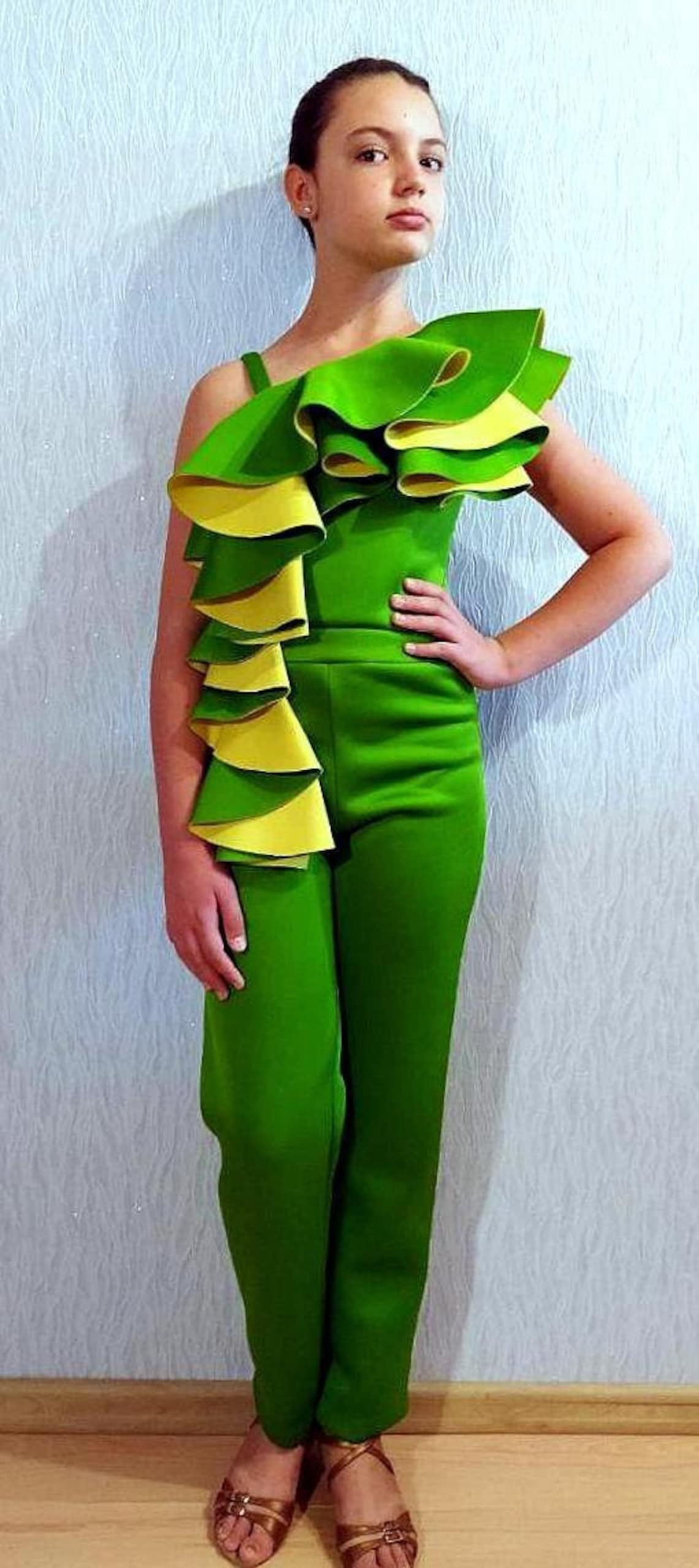 Green Yellow Jumpsuit Pageant Fun Fashion Girls Neoprene Etsy Canada