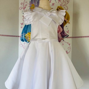 White interview dress Pageant dress with bow Girls satin fluffy dress Pageant white girls outfit Custom pageant dress Cocktail white dress
