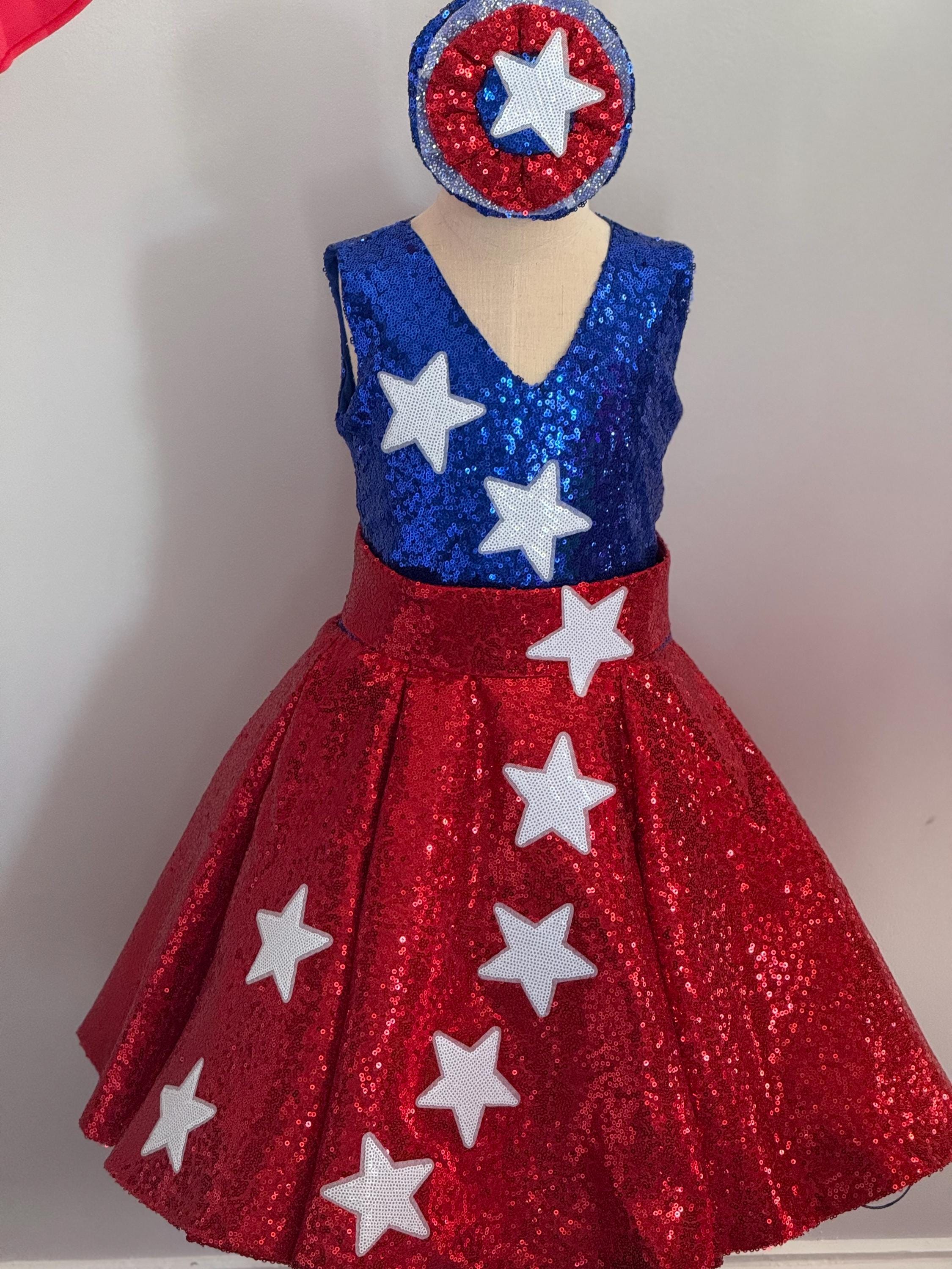 Red White Blue Patriotic outfit Pageant girls unique sequins Patriotic wear Custom Pageant RWB amazing fluffy Red White Blue sparkly dress