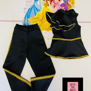 Black gold interview jumpsuit Pageant outfit Girls neoprene jumpsuit Black fun fashion Custom suit girls ruffles wear romper Neoprene pants