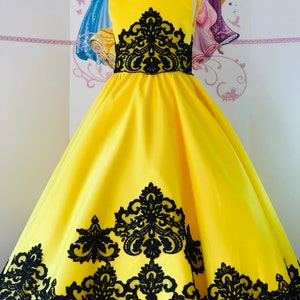 Yellow pageant girls dress Girls ball gown Party Birthday Holiday Wedding girls dress Pageant outfit Fun fashion dress with train Prom dress