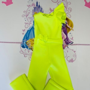 Neon yellow interview outfit Pageant yellow outfit Girls neoprene jumpsuit Yellow girls wear Custom pageant scuba girls ruffles romper