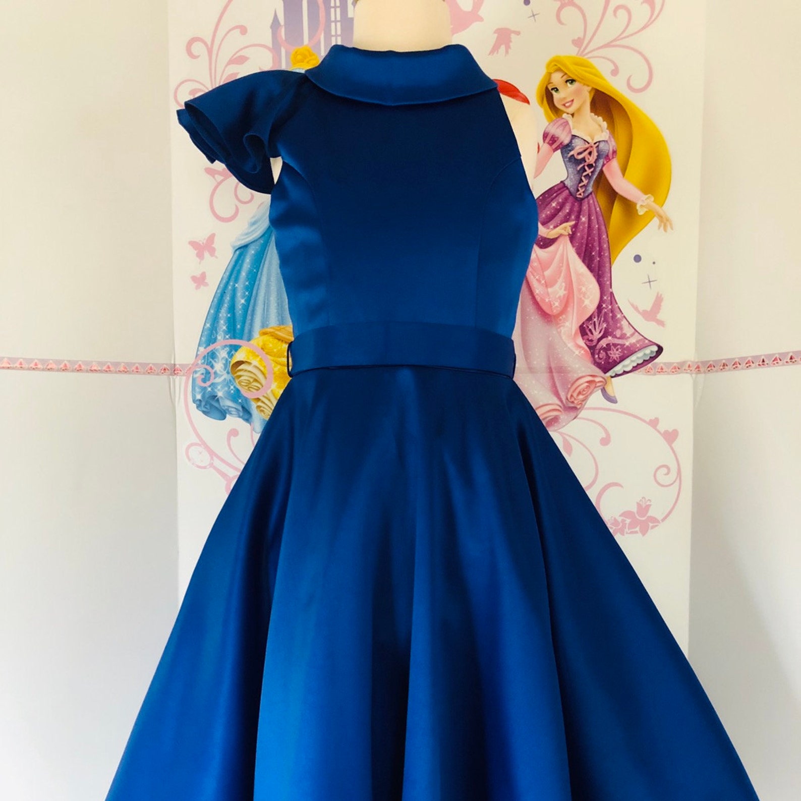 Blue interview dress Pageant dress with belt Girls satin dress Etsy