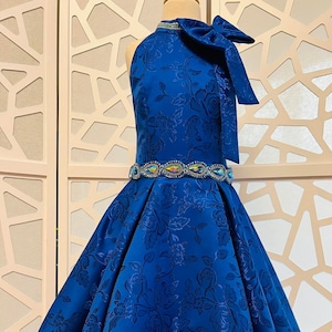 Royal bluel cocktail dress Pageant Casual Unique sparkly blue girls dress Pageant outfit Jackuard party dress Opening number glitter dress