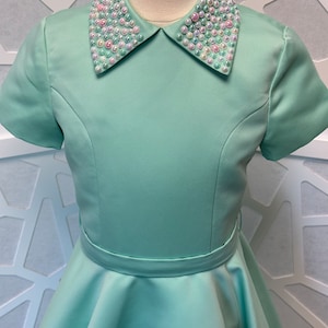 Mint Teal interview Pageant Girls satin fluffy dress Casual torquoise opening number girls outfit Custom Cocktail pearls unique dress