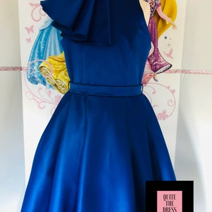 Blue interview dress Pageant dress with belt Girls satin fluffy dress Pageant blue girls outfit Custom pageant Cocktail ruffles blue dress
