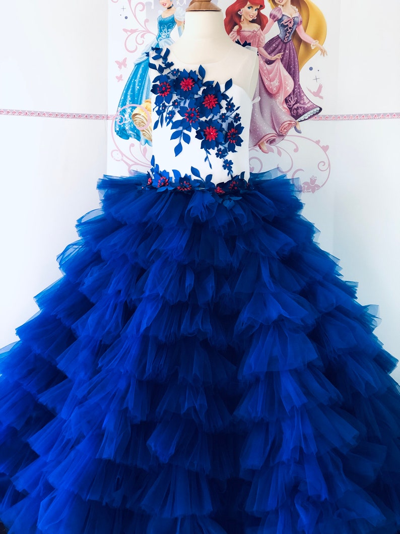 Blau Weiß geant Prom Mädchen Kleid Mädchen Ball kauert Party Birthday Urlaub Wedding Mädchen Kleid Pageant Outfit Fluffy Laufbahn Kleid