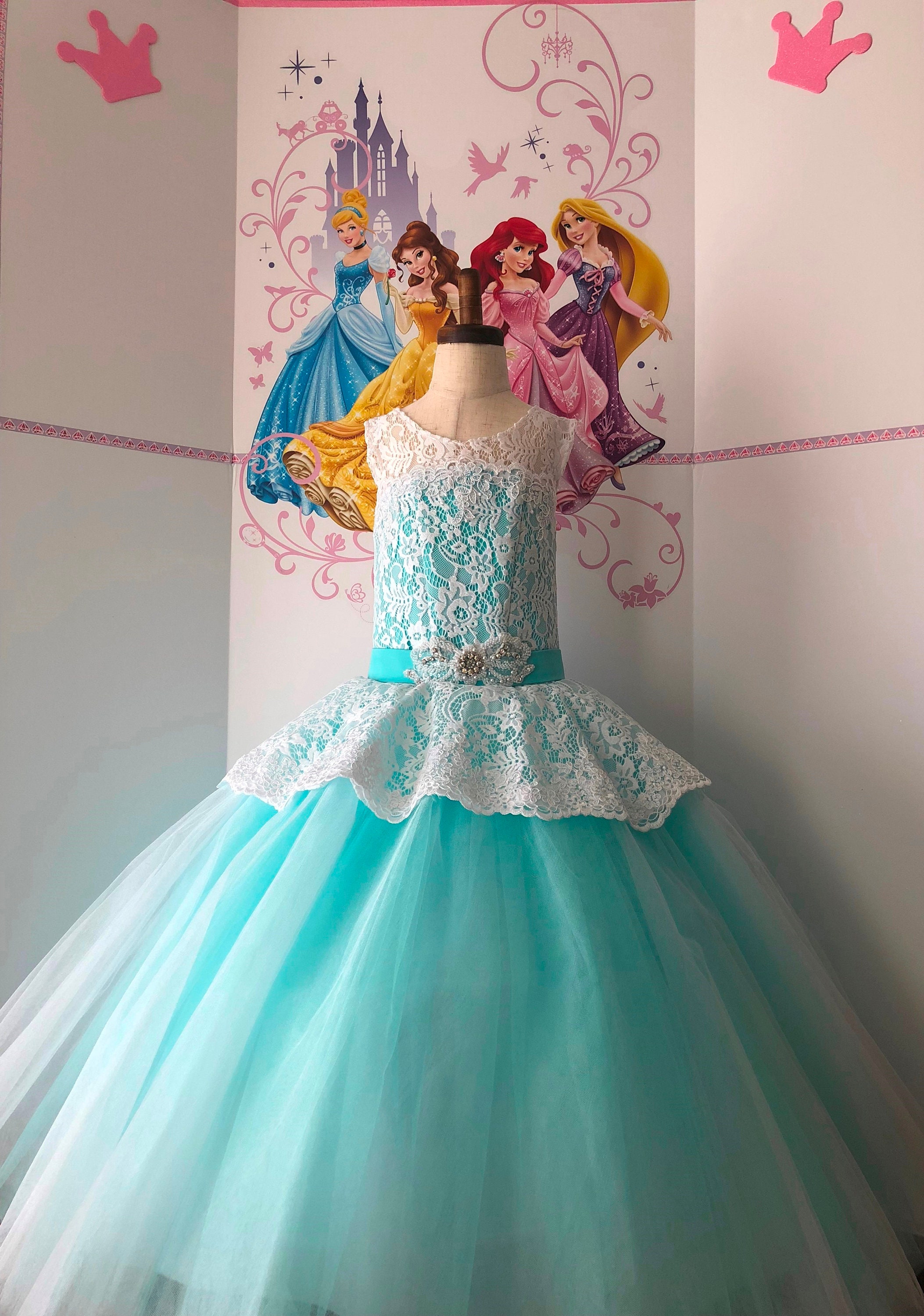 Mint Aqua White Pageant Lace Girls 