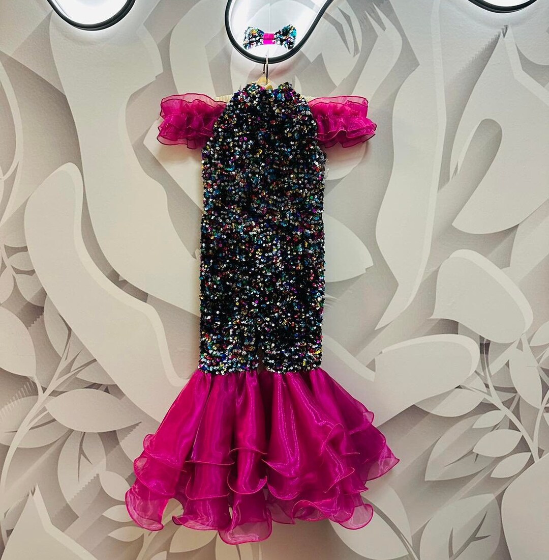Hot Pink Sparkly Jumpsuit Pageant Outfit Girls Sequins Organza Fuchsia ...