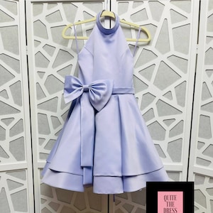Purple Pageant dress with bow Girls satin Homecoming dress Pageant outfit Custom lavender dress Cocktail lilac Interview girls casualdress