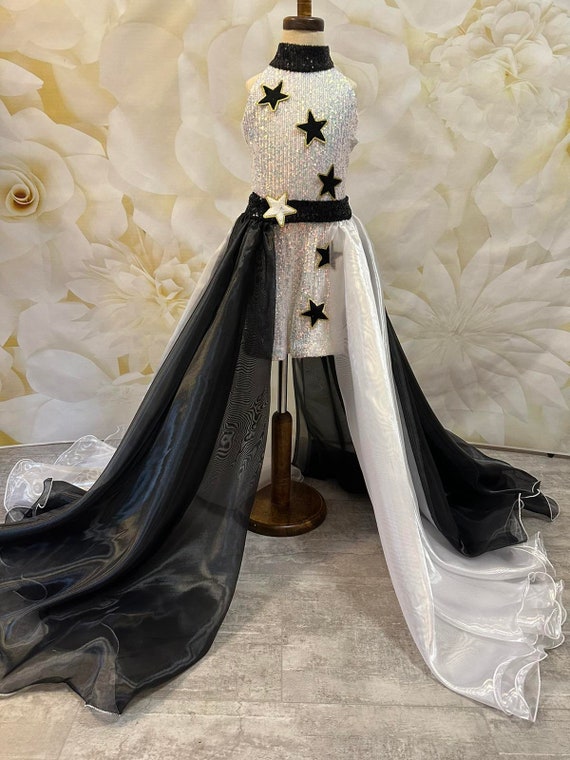 Black White Wear With Cape Pageant Fun Fashion Girls Outfit Custom