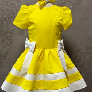 Yellow interview dress Pageant dress with bows Girls satin dress Pageant yellow sleeves girls outfit Custom pageant Cocktail yellow dress