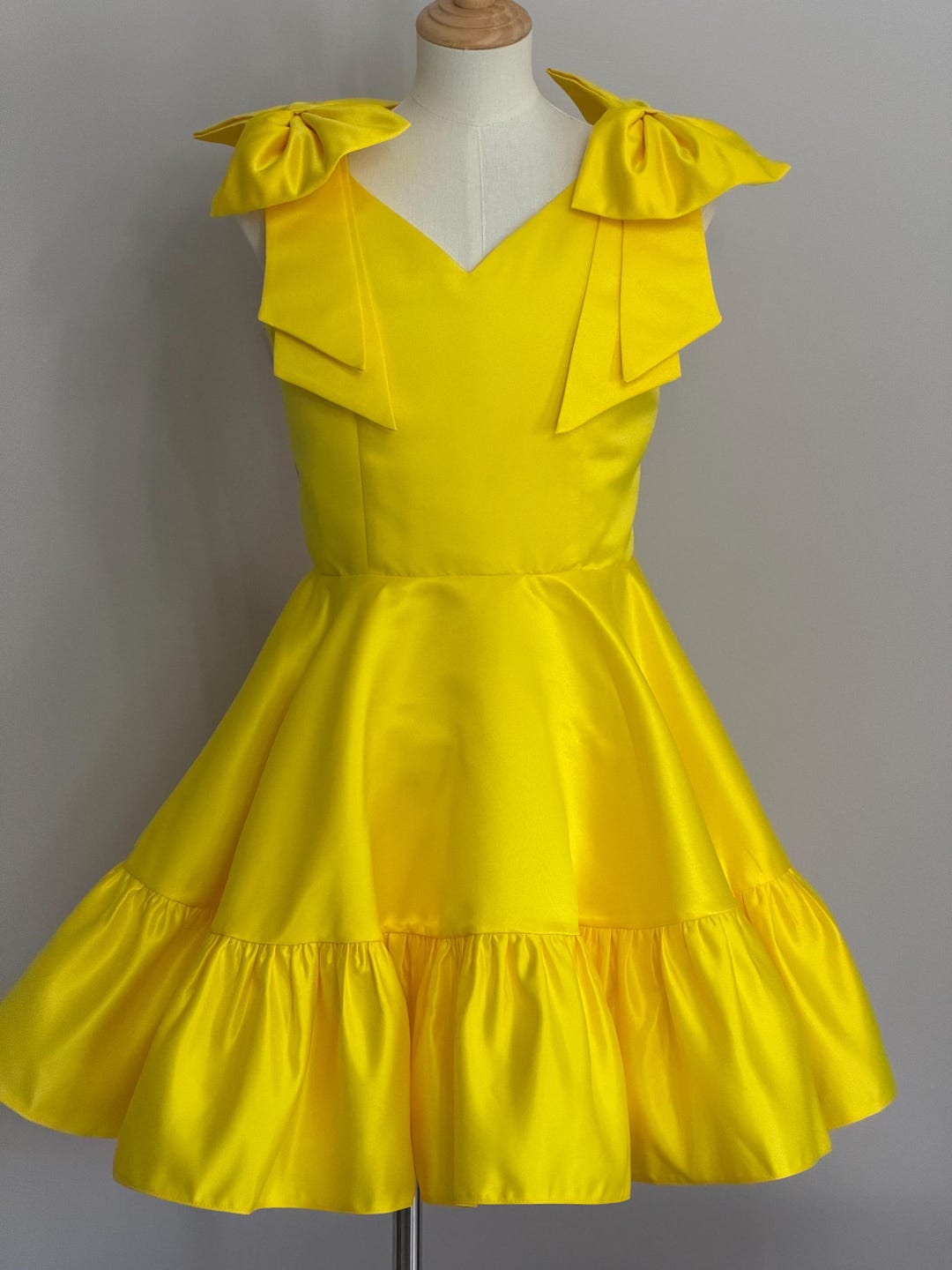 Pageant Yellow Backdraft Yellow Pageant Dress Dress With Bows Girls Satin Dress Pageant Outfit ...
