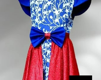 Red White Blue wear with cape Pageant Fun Fashion girls glitter patriotic outfit Custom pageant romper with skirt Sparkly RWB girls outfit