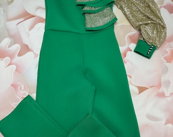 Green Yellow Jumpsuit Pageant Fun Fashion Girls Neoprene Outfit