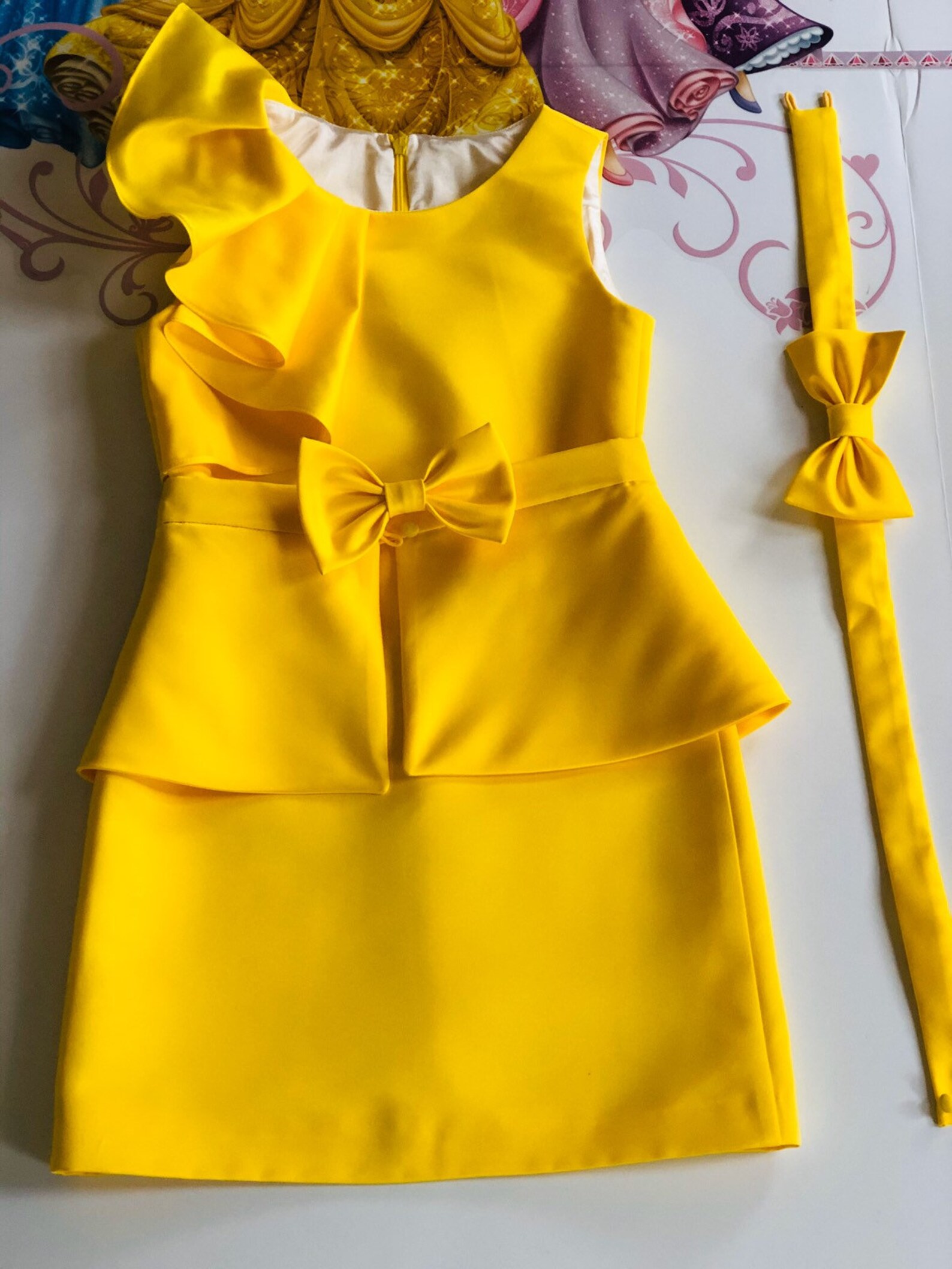 Yellow interview dress Pageant yellow dress with peplum and | Etsy