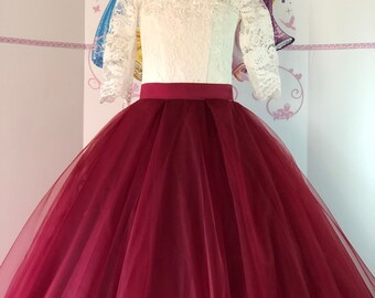 Burgundy Ivory Pageant Formal girls dress Party Birthday Holiday Wedding White Purple ball gown Pageant wine outfit Custom wine girls dress