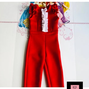 Red interview jumpsuit Pageant red outfit with ruffles Girls neoprene jumpsuit Red fun fashion girls jumpsuit Custom pageant girls romper