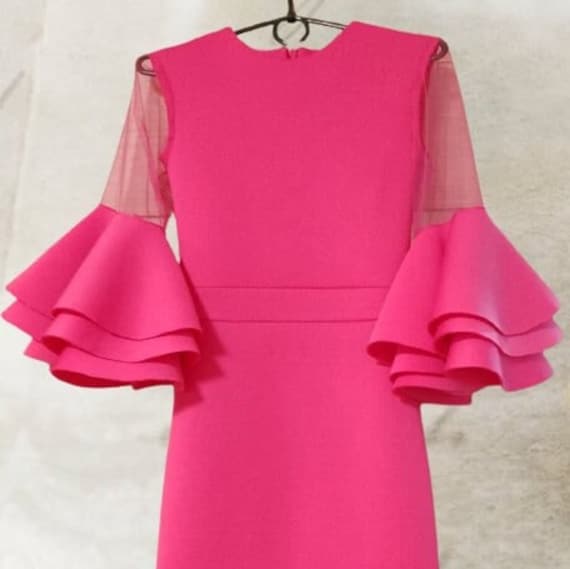 Hot Pink Dress with Bell Sleeves