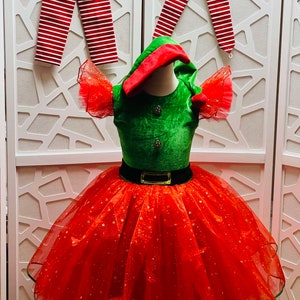Christmas Elf outfit with bells Christmas Elf dress Pageant red green girls dress Birthday Party Holiday Christmas OOC Fun Fashion dress