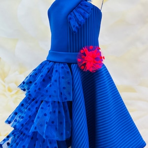 Royal blue interview dress pageant dress blue dress with ruffles girls opening number dress pageant outfit blue party scuba neoprene dress