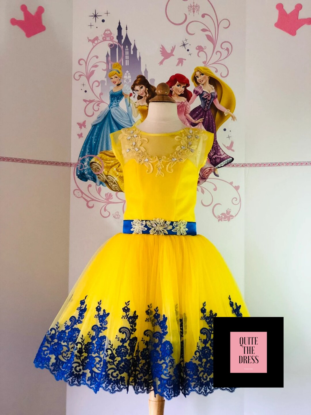Yellow Blue Lace Cocktail Dress Pageant Dress Interview Yellow Dress