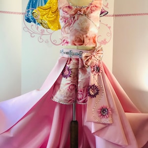 Fun Fashion Pink girls outfit Pageant pink dress Romper runway outfit Pageant shorts with train Custom Pageant Pink outfit with flowers