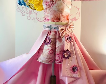 Fun Fashion Pink girls outfit Pageant pink dress Romper runway outfit Pageant shorts with train Custom Pageant Pink outfit with flowers