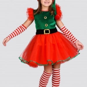 Christmas Elf outfit with bells Christmas Elf dress Pageant red green girls dress Birthday Party Holiday Christmas OOC Fun Fashion dress
