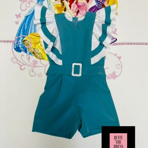 Teal white interview jumpsuit Pageant mint outfit Girls ruffles romper Turquoise casual girls were Custom pageant girls romper with ruffles