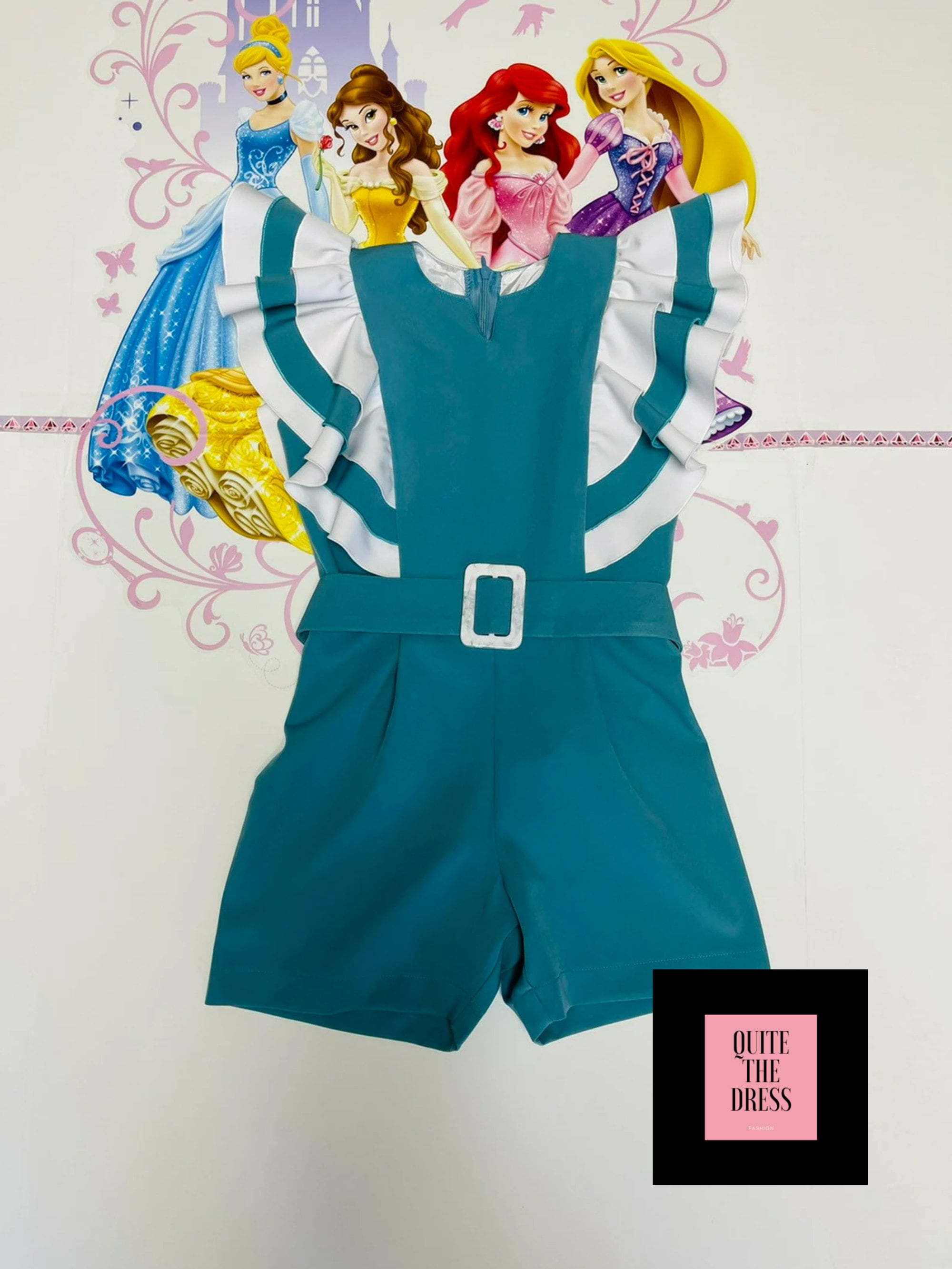 Teal white interview jumpsuit Pageant mint outfit Girls ruffles romper Turquoise casual girls were Custom pageant girls romper with ruffles