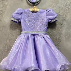 Purple Pageant dress with bow Girls satin organza dress Pageant outfit Custom lavender dress Cocktail lilac Interview girls casual dress