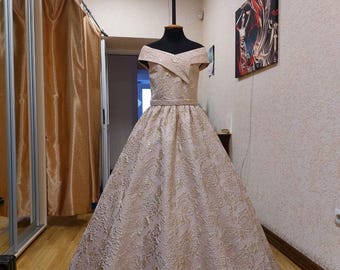 Pink gold Pageant Prom Formal Girls ball gown Party Birthday Flower dress Princess jacquard Baby pink runway Formal sparkly brocade dress