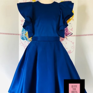 Blue interview dress Pageant dress with belt Girls satin dress Pageant royal blue girls outfit Custom pageant Cocktail blue ruffles dress