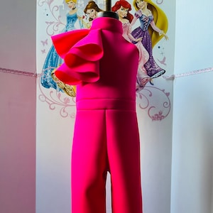 Hot pink interview jumpsuit Pageant fuchsia outfit Girls neoprene jumpsuit Pink fun fashion girls jumpsuit Custom pageant scuba girls romper