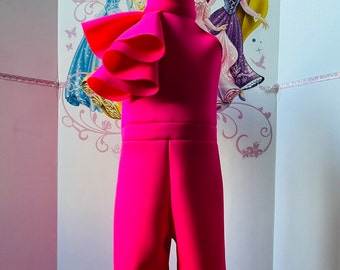 Hot pink interview jumpsuit Pageant fuchsia outfit Girls neoprene jumpsuit Pink fun fashion girls jumpsuit Custom pageant scuba girls romper