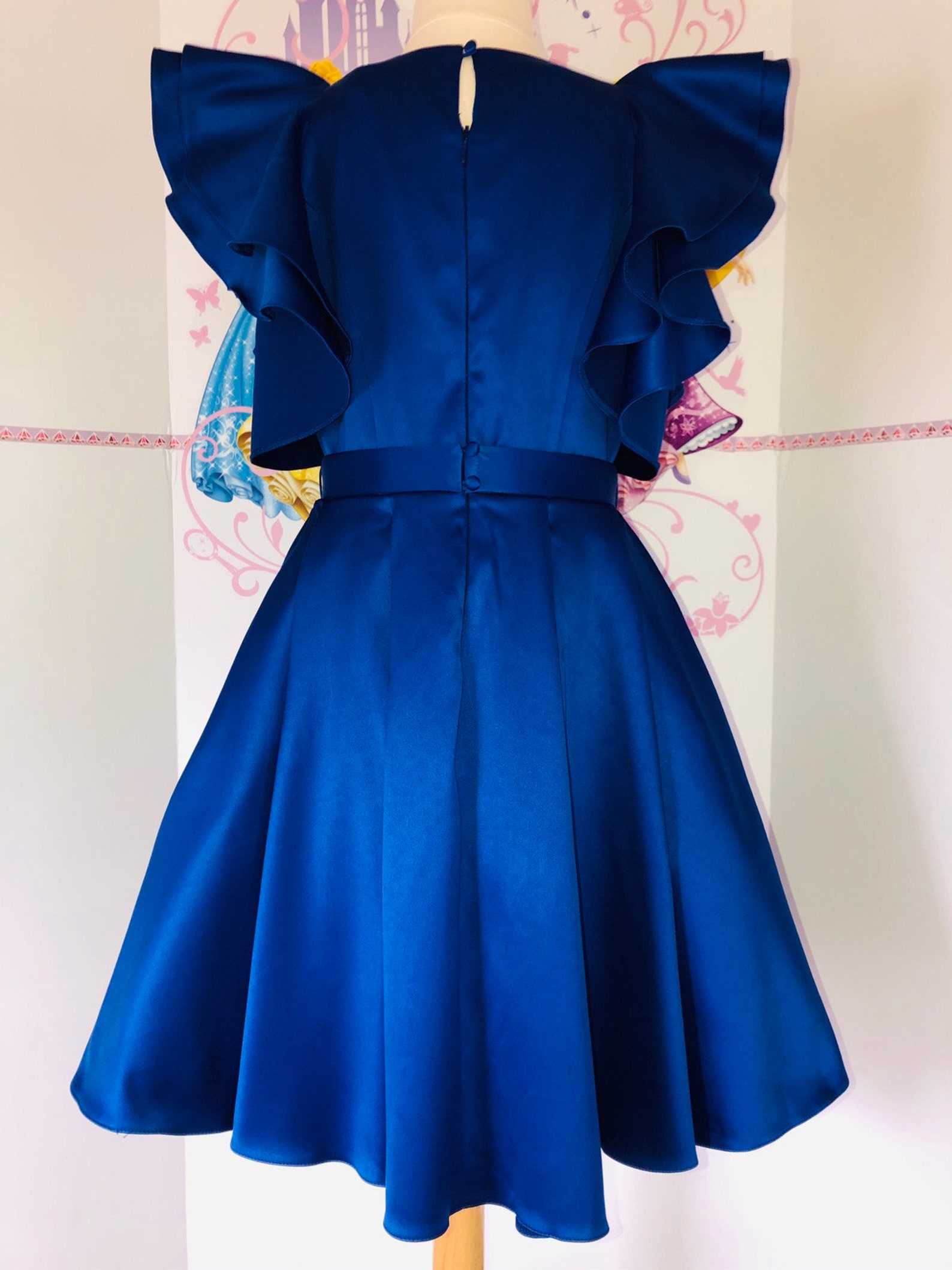 Blue Interview Dress Pageant Dress With Belt Girls Satin Dress Etsy