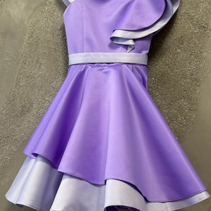 Purple interview dress Pageant violet dress with ruffles Girls satin unique dress Pageant outfit lavender custom casual party holiday dress