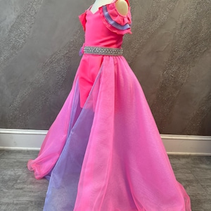 Hot pink sparkly jumpsuit skirt Pageant runway outfit Girls sequins Neon Pink fun fashion girls wear Custom party sparkly unique romper