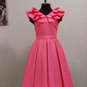 Neon hot pink pageant dress Girls satin Homecoming Pageant outfit Custom ruffles pageant dress Cocktail hot pink Interview girls dress