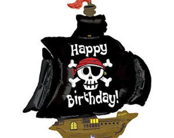 Happy Birthday Pirate Ship Super Shape Mylar Helium Balloon