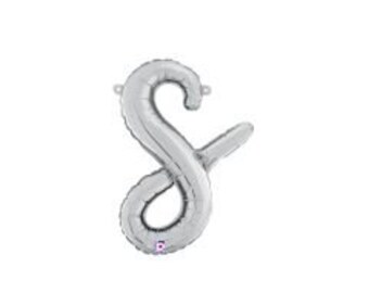 14" inch Script Letter S - Silver (Air-Fill Only) Betallic Foil Mylar Balloon