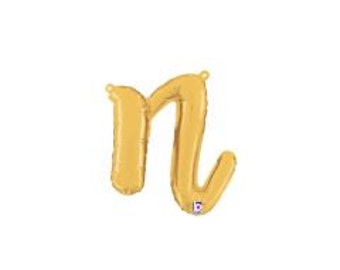 14" inch Script Letter N - Gold (Air-Fill Only) Betallic Foil Mylar Balloon