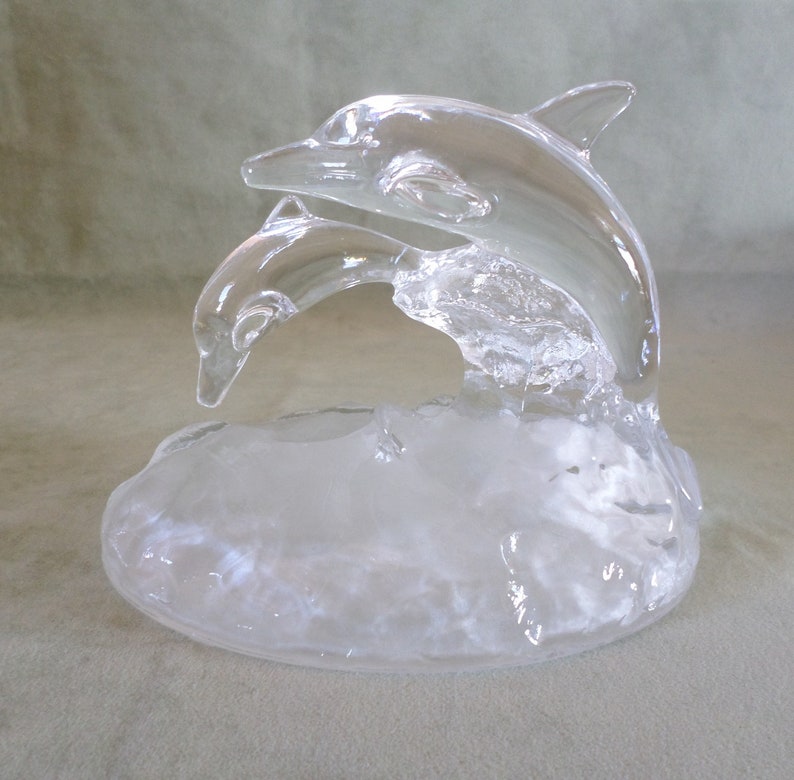 Vintage Glass Dolphin Figurine Clear Statue