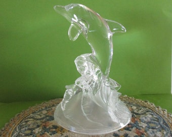 Vintage Glass Dolphin Figurine, Nautical Decor