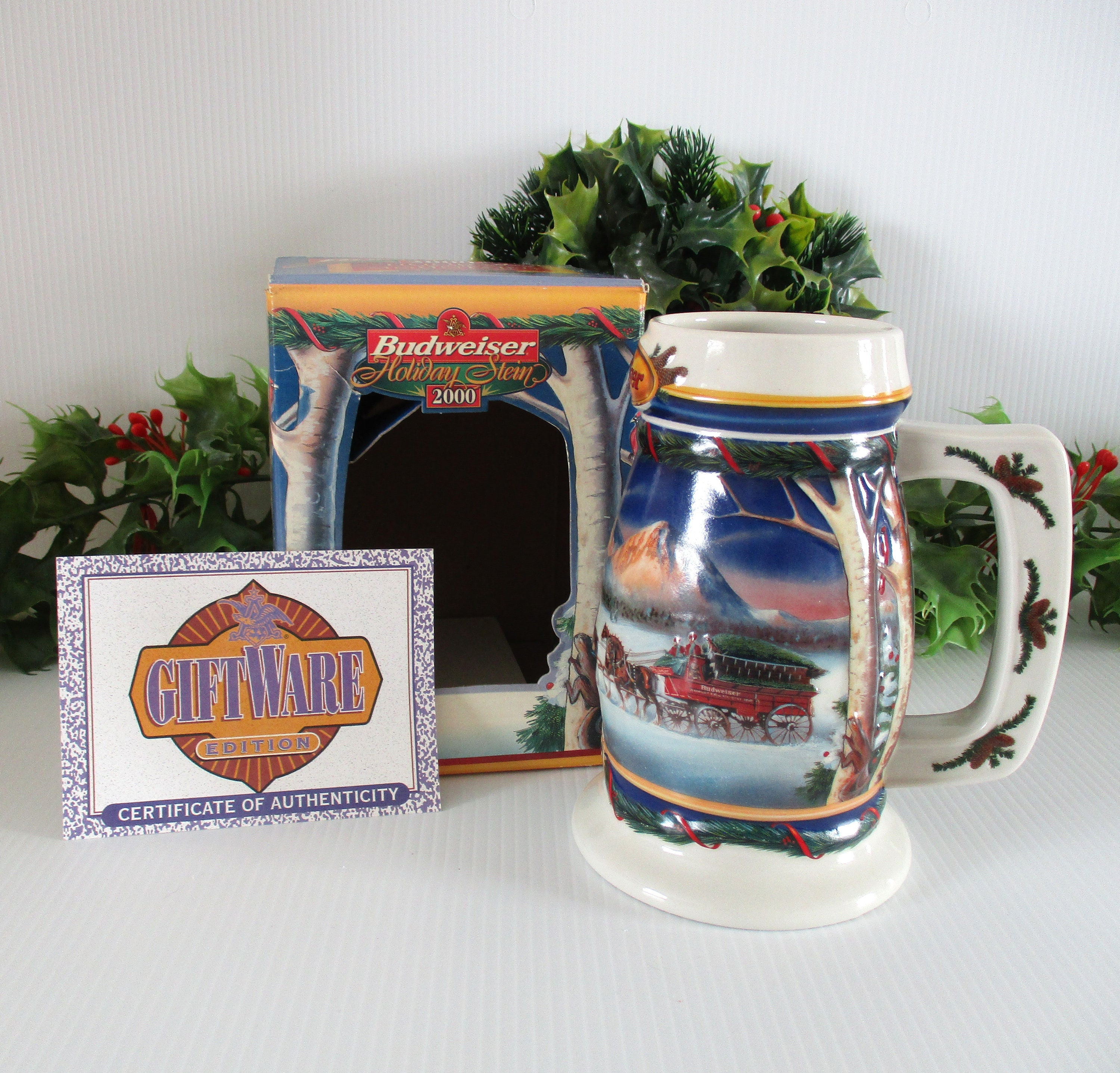 Vintage 2000 Budweiser Holiday Beer Stein, Anheuser Busch Annual