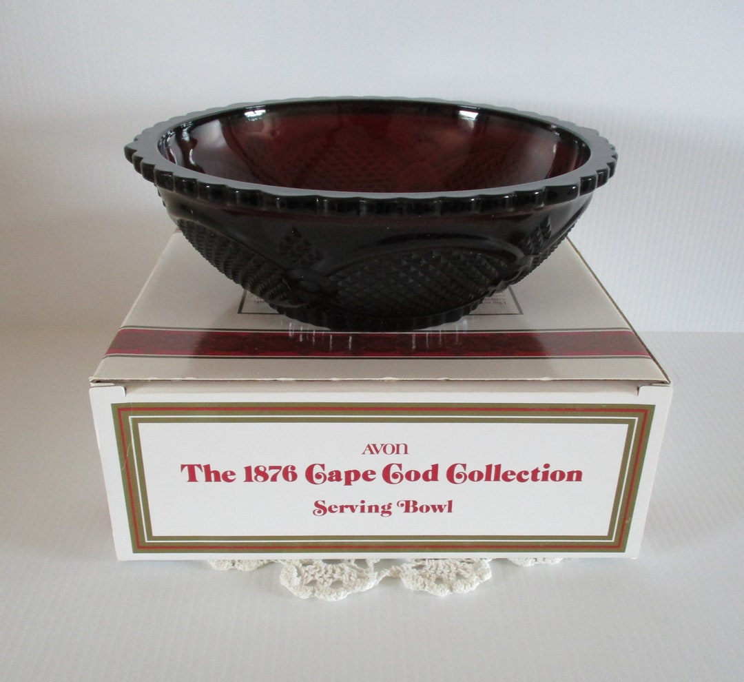 Vintage Avon Ruby Red Glass Serving Bowl Cape Cod Collection Etsy